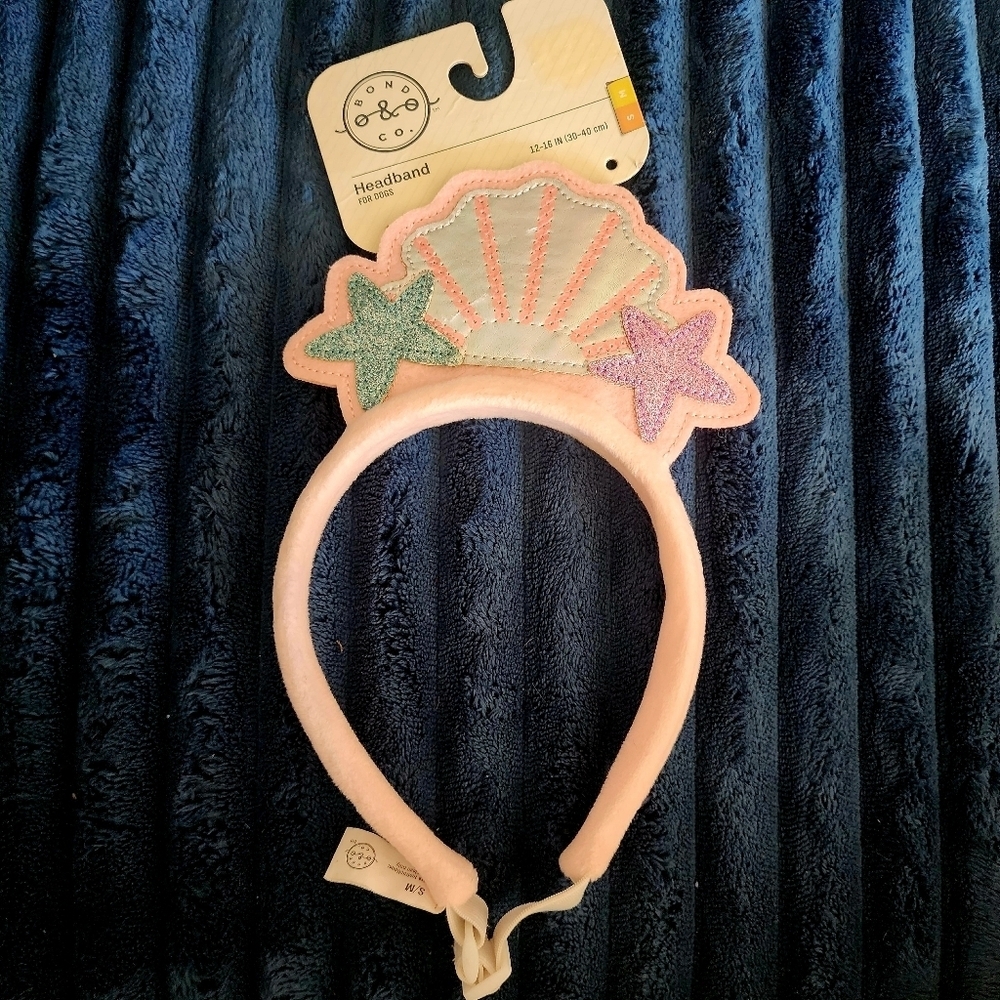 NWT Bond & Co Mermaid Pink Seashell Headband Dog's Size Small / Medium S/M New